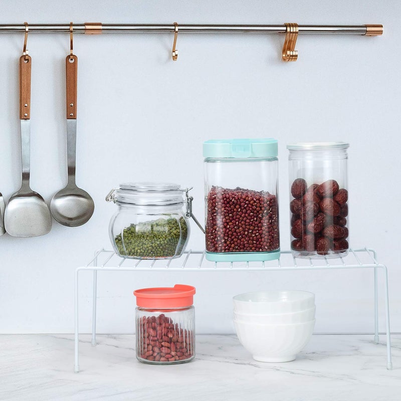 Lonian Kitchen Cupboard Organiser, Home and Kitchen Storage Shelf Wire Rack Made of Metal for Kitchen Cabinets, Counter-Tops, Pantries, Food and Utensils - White (Pack of 2) - Image 4